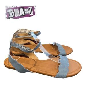 Brash Women's Dusty Blue Scalloped Ankle Strap Adjustable Sandals 10